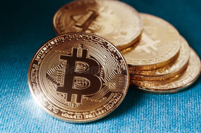 Physical Gold Bitcoin Coin stock photo. Image of currency - 119680928
